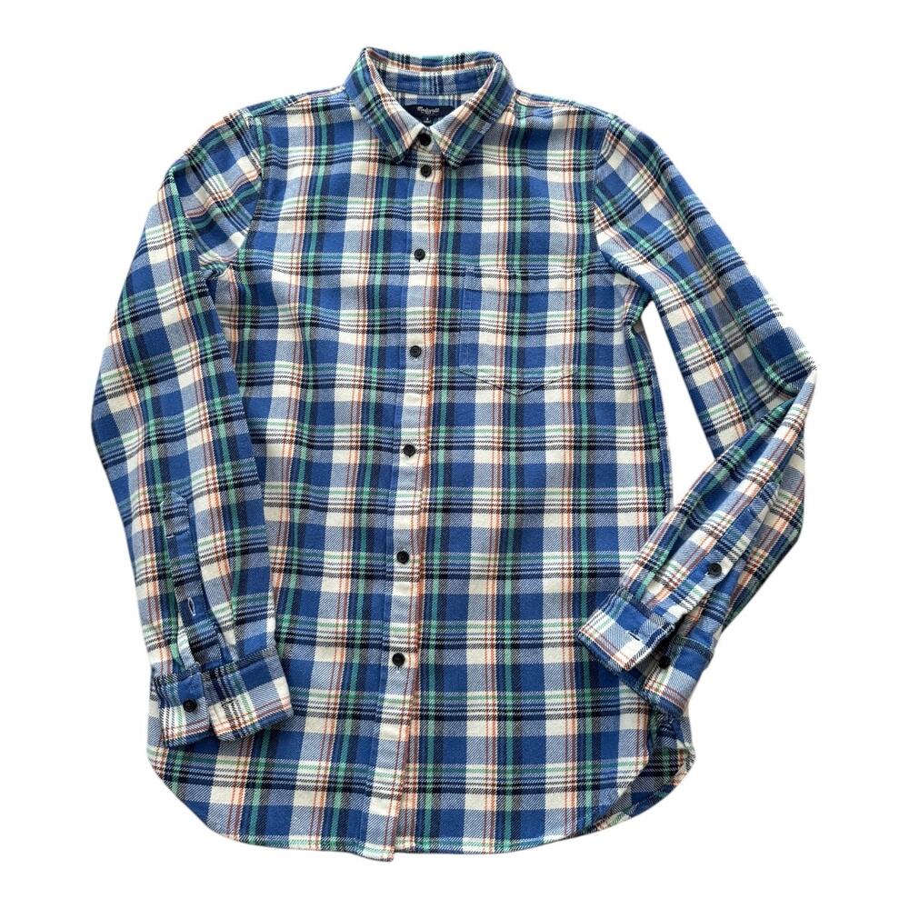 Madewell plaid flannel button down shirt blue & green small - Picture 3 of 12
